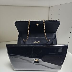 Vintage Andè Patent Leather Black Clutch Bag with Gold Chain